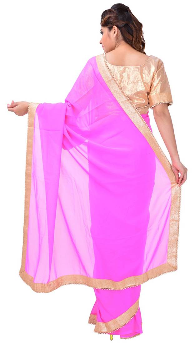 Pink printed georgette saree With Blouse
