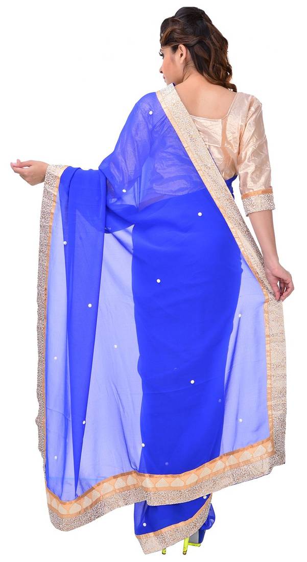 blue printed georgette saree With Blouse Piece