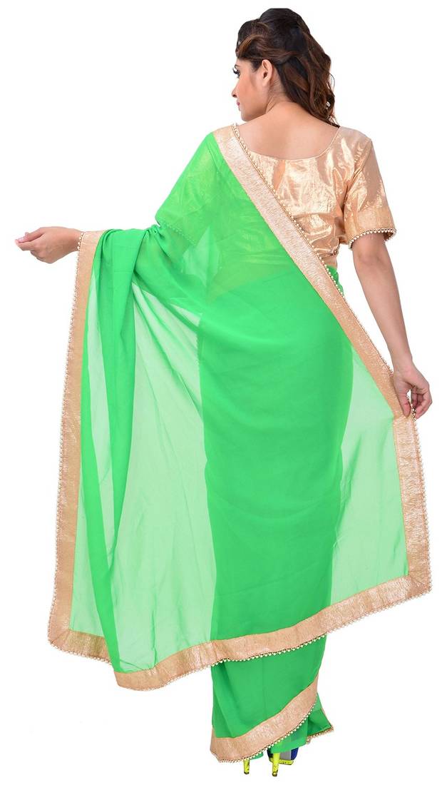 green printed georgette saree With Blouse Piece