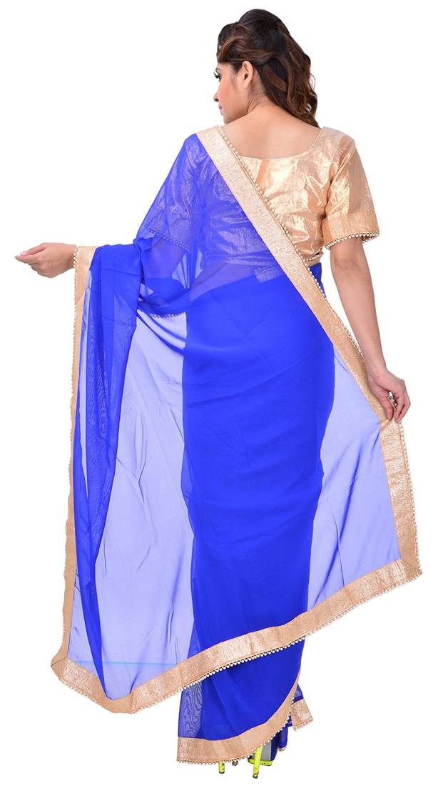 Blue printed georgette saree With Blouse