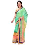 light green embroidered lycra saree With Blouse Piece