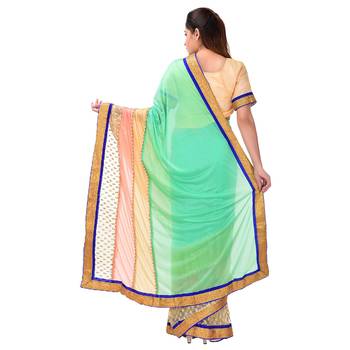 light green embroidered lycra saree With Blouse Piece 2