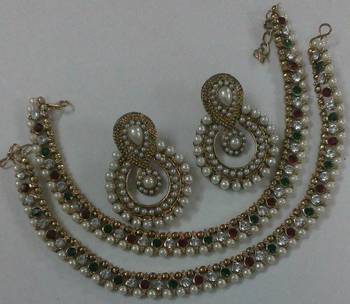 Designer Pearl Earings with Traditional Multi colour Anklets 1