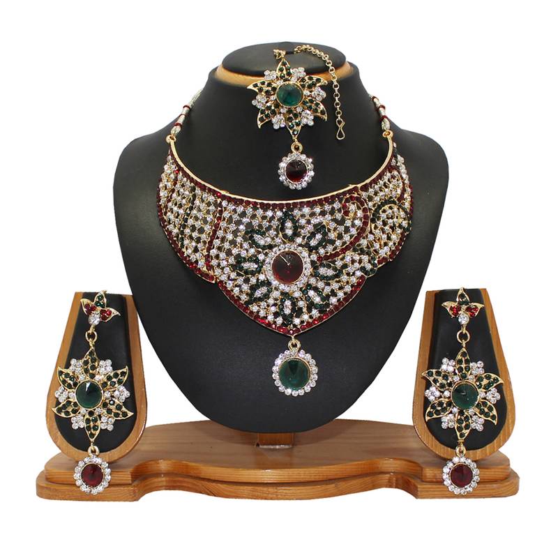 Maroon studded_jewellery Diamond Necklaces