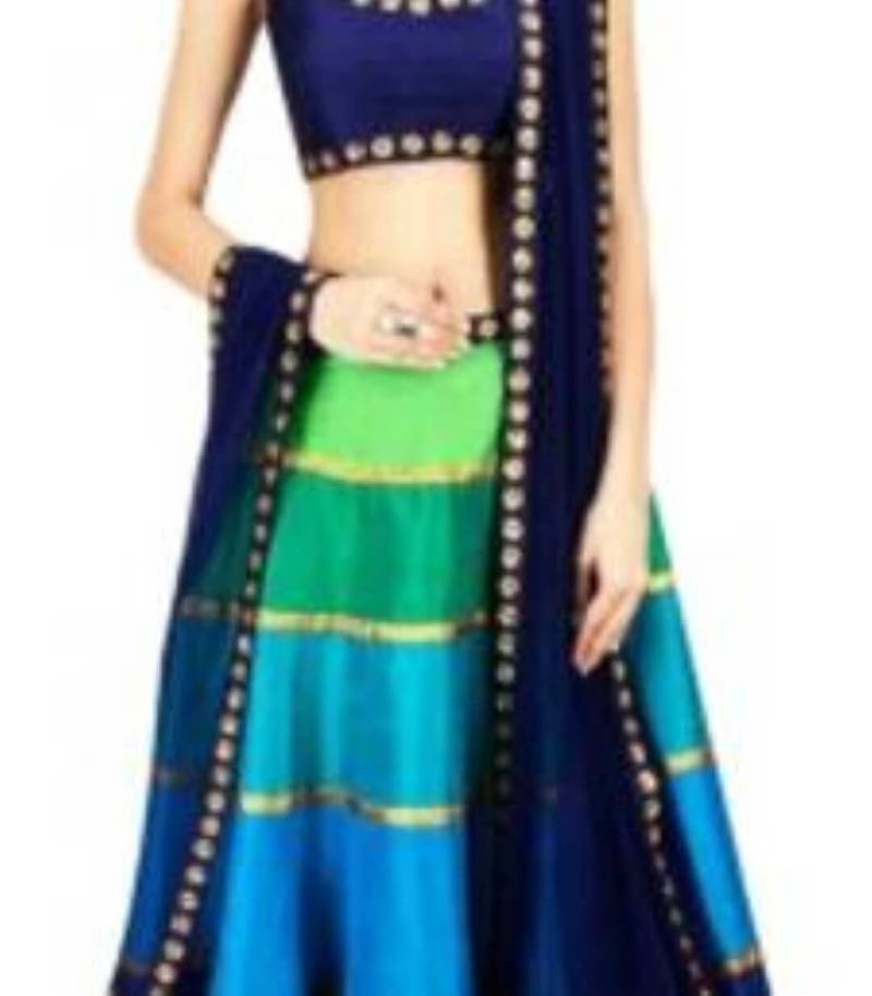 Designer Multi Color Banglori Fabric Un-stitched Lehenga Choli With Chiffon Dupatta Material.