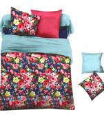 Blue  And  Pink Polyester Bed-Sheets With Deep Floral Print
