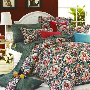 Deep Teal Cotton Double Bedsheet With Spreaded Floral Print 1