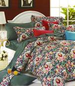 Deep Teal Cotton Double Bedsheet With Spreaded Floral Print