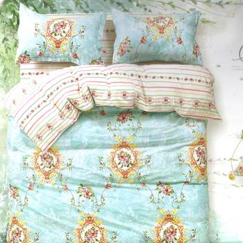 Sweet Blue Cotton Double Bedsheet With Floral Print 1