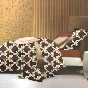 Elegant Maroon  And  Cream Polyester Double Bedsheet With Royal Print 1