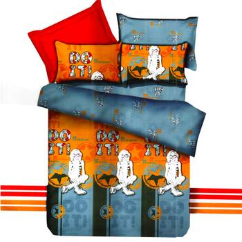 Mustard  And  Grey Polyester Double Bedsheet With Contemporary Digital Print 1
