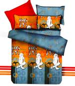 Mustard  And  Grey Polyester Double Bedsheet With Contemporary Digital Print