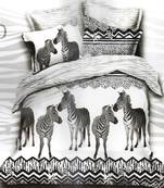White  And  Black Polyester Double Bedsheet With Zebra Print