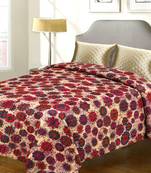 Multicolored Floral Print Katha Work Cotton Double Bed Cover