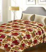 Pure Cotton Double Bed Cover With Floral Print  And  Katha Work