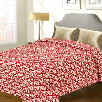 Pure Cotton Double Bed Cover With Contemporary Print  And  Katha Work 1