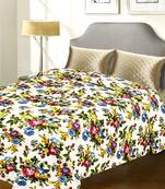Pure Cotton Floral Print Katha Work Double Bed Cover
