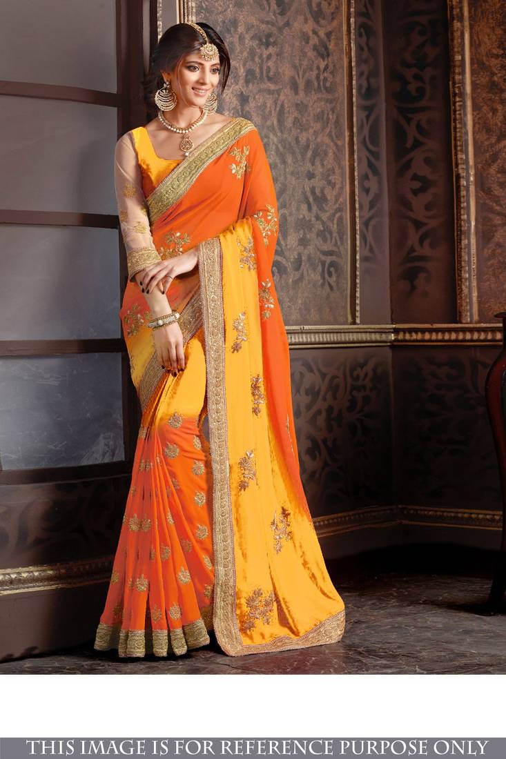 yellow embroidered  saree With Blouse