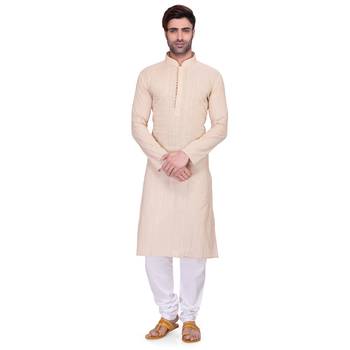 Cream Men's Full Sleeve kurta pajama 1