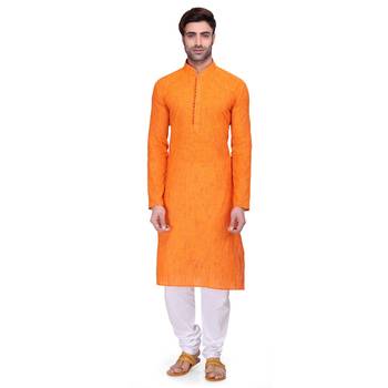 Orange Men's Full Sleeve kurta pajama 1
