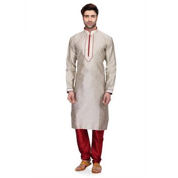 Cream Men's Full Sleeve kurta pajama 1