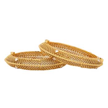Gold Plated Rich Square Stone Studded Pure Antique Traditional Bangle Set For Womens 1