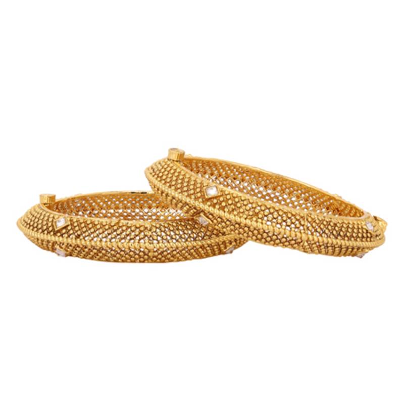 Gold Plated Rich Square Stone Studded Pure Antique Traditional Bangle Set For Womens