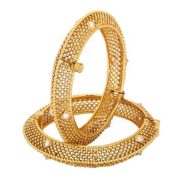 Gold Plated Rich Square Stone Studded Pure Antique Traditional Bangle Set For Womens 2