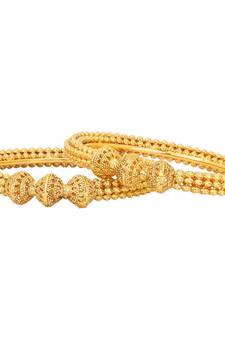 Gold Plated Royal Golden Beads Studded Traditional Ethnic Bangle Set For Womens