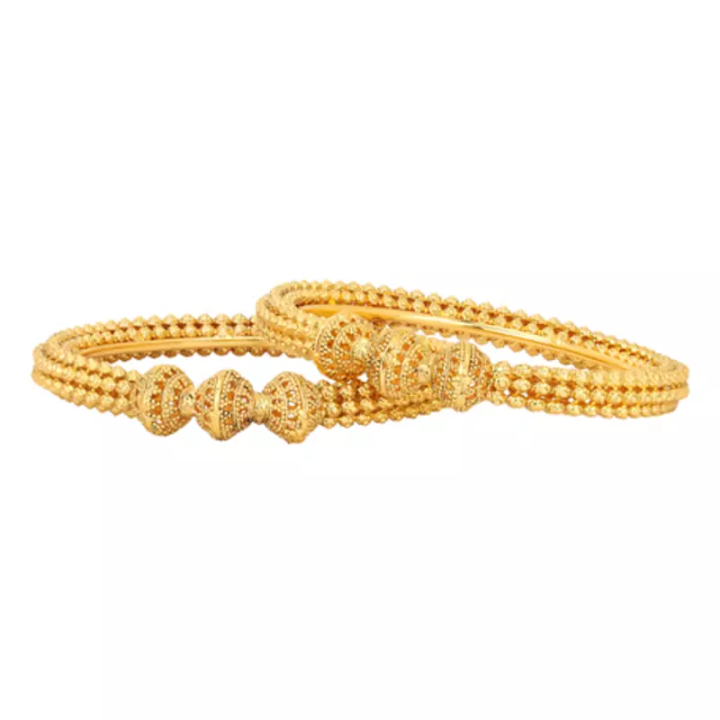 Gold Plated Royal Golden Beads Studded Traditional Ethnic Bangle Set For Womens