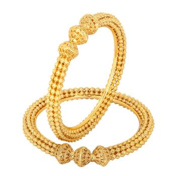 Gold Plated Royal Golden Beads Studded Traditional Ethnic Bangle Set For Womens 2