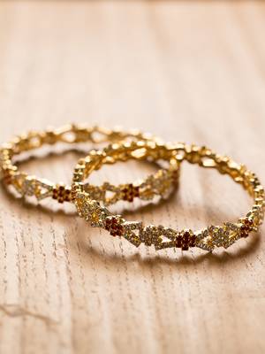 Gold Plated Designer Ruby And Zircon Bangles 2