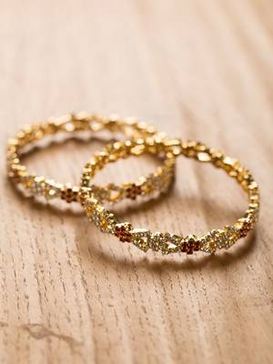 Gold Plated Designer Ruby And Zircon Bangles 3
