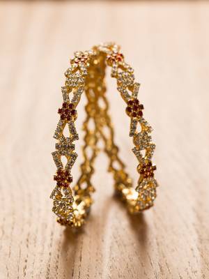 Gold Plated Designer Ruby And Zircon Bangles 4