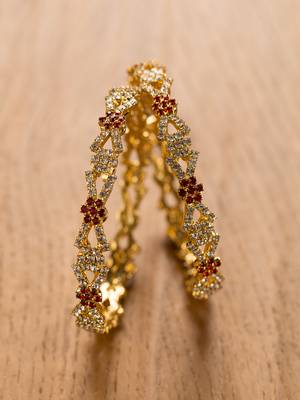 Gold Plated Designer Ruby And Zircon Bangles 5