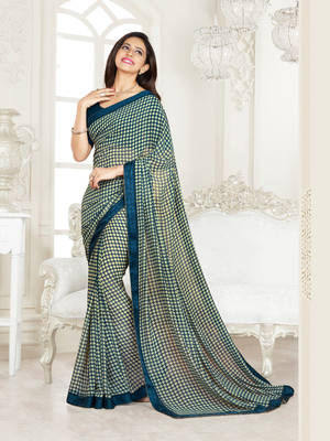 Blue printed georgette saree With Blouse 1