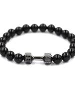 Grey Dumbbell Black Crystal Funky Beads Fashion Bracelet for Men Boys