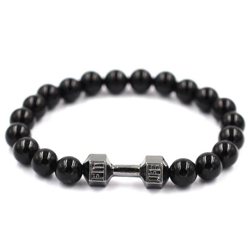 Grey Dumbbell Black Crystal Funky Beads Fashion Bracelet for Men Boys