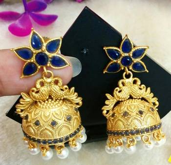 Georgeous Matt Finish High Gold Temple Blue Jumkas 1