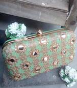 Mint Green Embroidered Statement Clutch