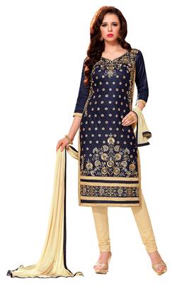 Blue Cotton Embroidered Semi Stitched Salwar With Dupatta 1