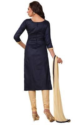 Blue Cotton Embroidered Semi Stitched Salwar With Dupatta 2