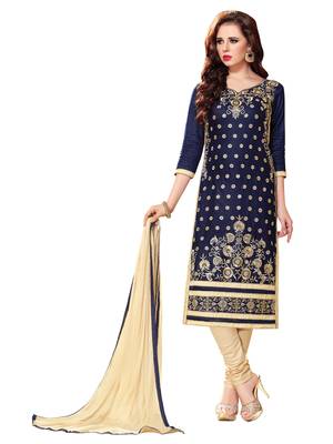 Blue Cotton Embroidered Semi Stitched Salwar With Dupatta 3