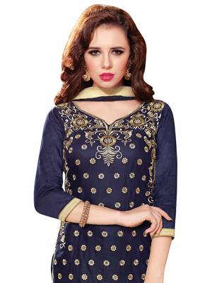 Blue Cotton Embroidered Semi Stitched Salwar With Dupatta 4