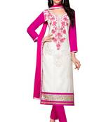 White Cotton Embroidered Semi Stitched Salwar With Dupatta