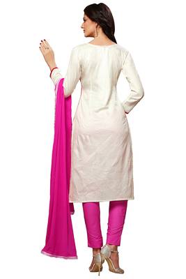 White Cotton Embroidered Semi Stitched Salwar With Dupatta 2