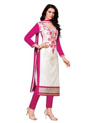White Cotton Embroidered Semi Stitched Salwar With Dupatta 3