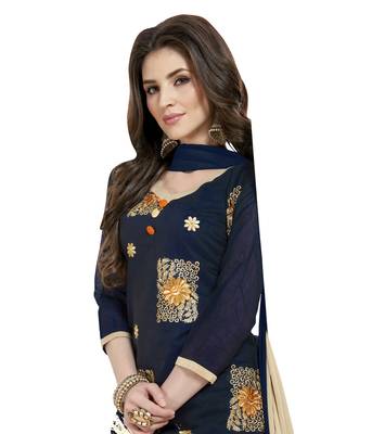 Blue Cotton Embroidered Semi Stitched Salwar With Dupatta 2