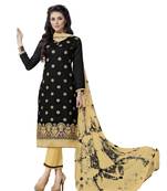 Black Cotton Embroidered Semi Stitched Salwar With Dupatta