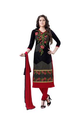 Black Cotton Embroidered Semi Stitched Salwar With Dupatta 1
